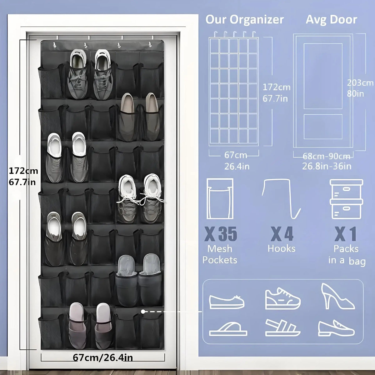 Over-the-Door Shoe Organizer with Mesh Pockets