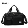 Black waterproof travel duffle bag with a separate shoe compartment