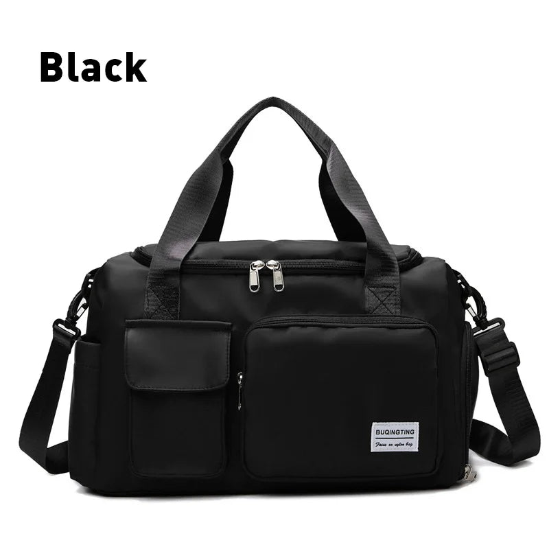 Black waterproof travel duffle bag with a separate shoe compartment
