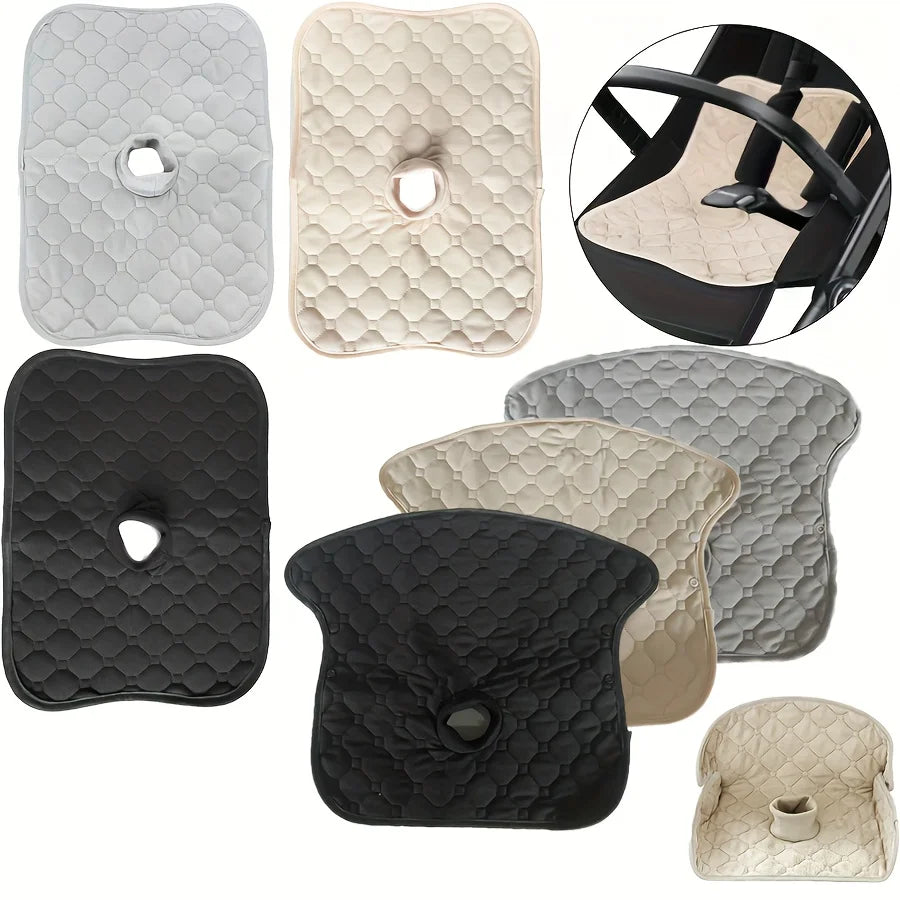 A collection of quilted leak-proof baby seat pads in various colors including gray, beige, and black.