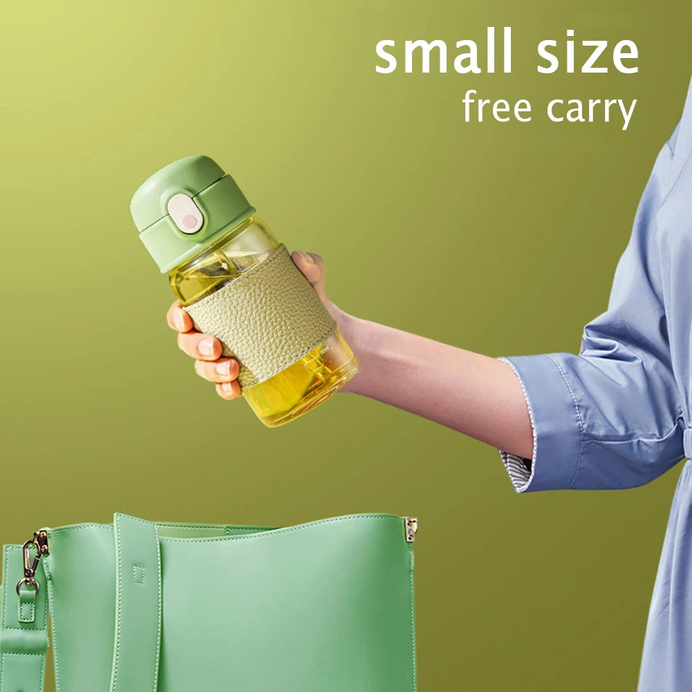 Portable Straw Water Bottle with Scale and Wide Mouth