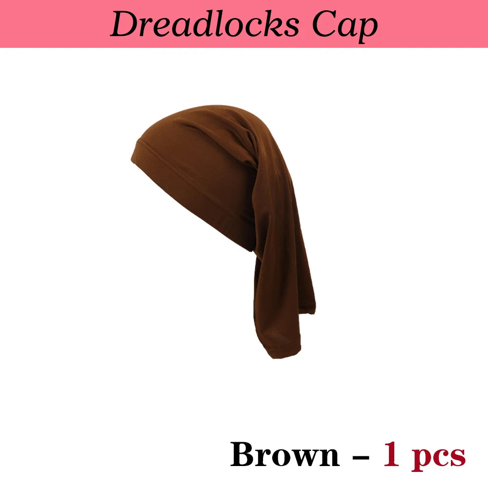 Brown dreadlocks cap shown in a draped style.