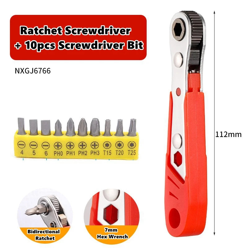 Compact 90-Degree Ratcheting Screwdriver Set with Bit Kit
