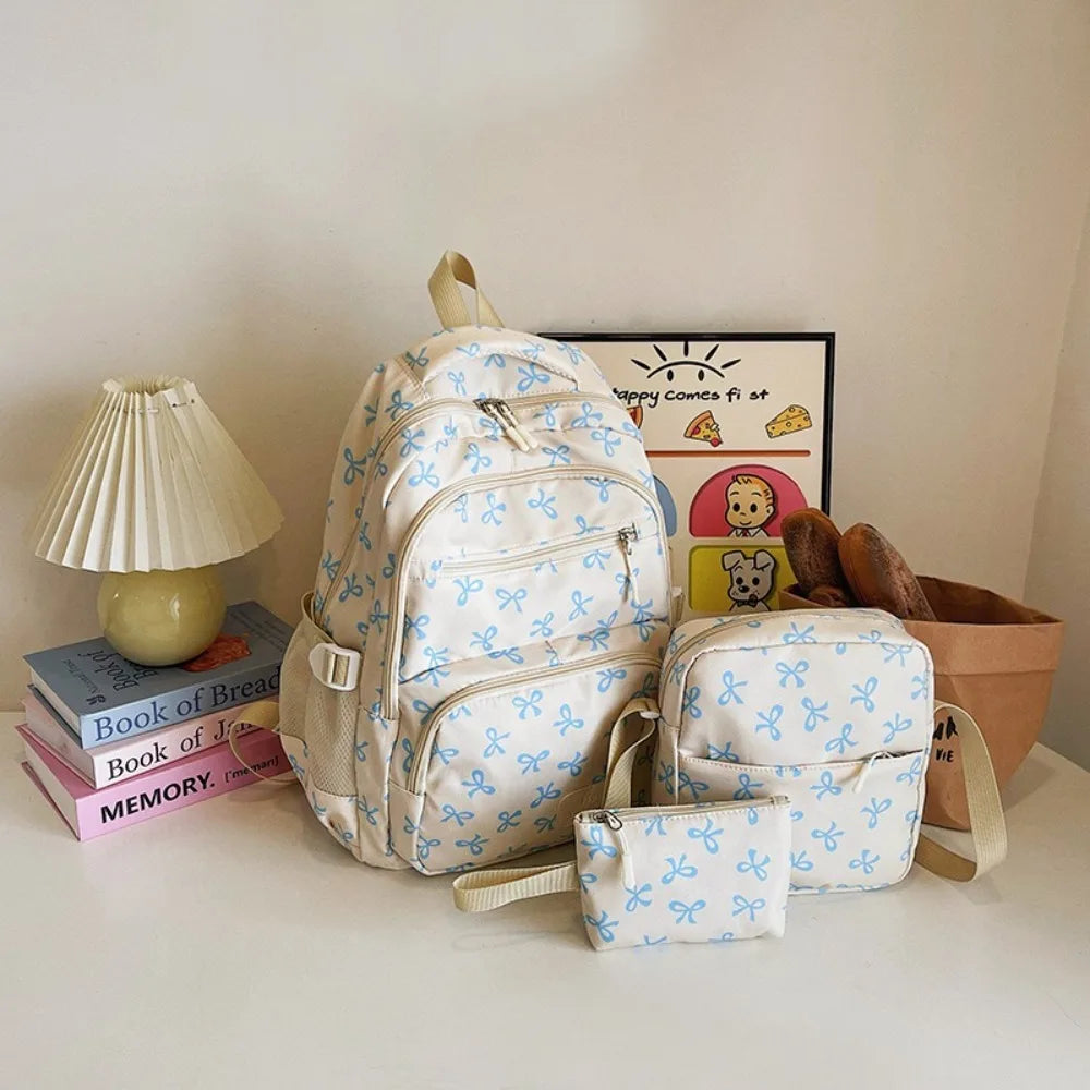 Cute Large-Capacity Bow Print Backpack Set