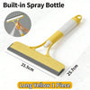 Long yellow 1 piece built-in spray bottle window cleaning squeegee with microfiber cloth