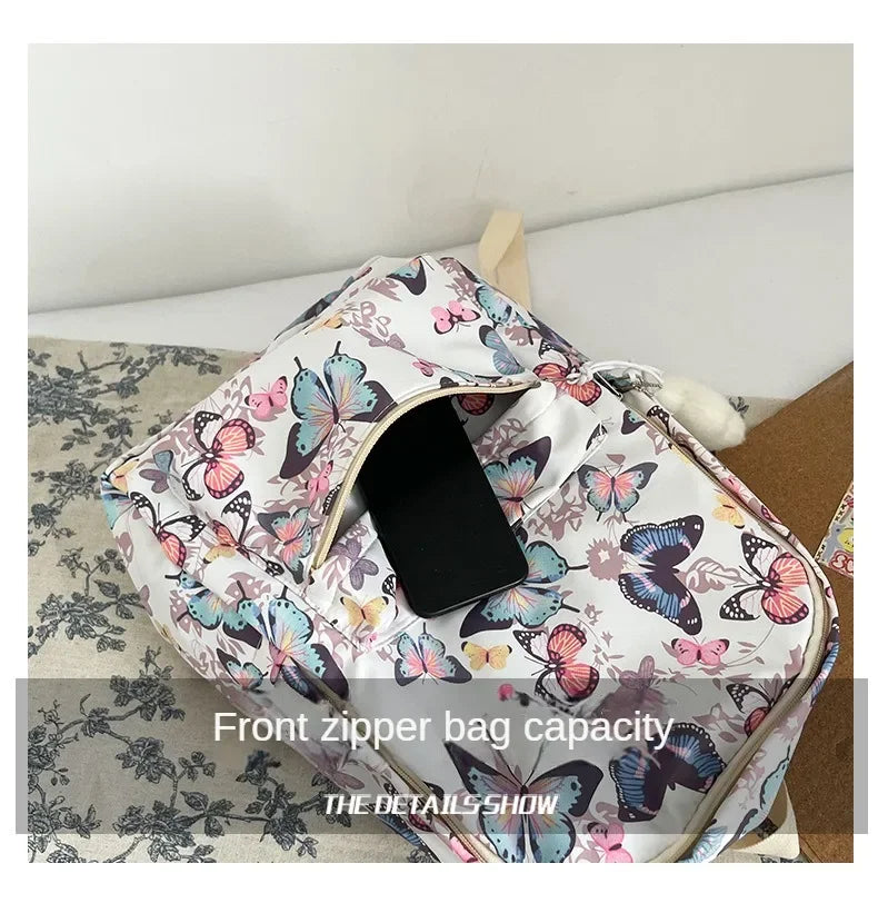 Butterfly Print Canvas Backpack for Women