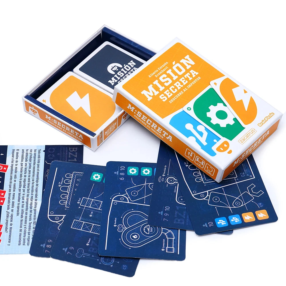A box set of a card game featuring a mission theme with various cards and components.