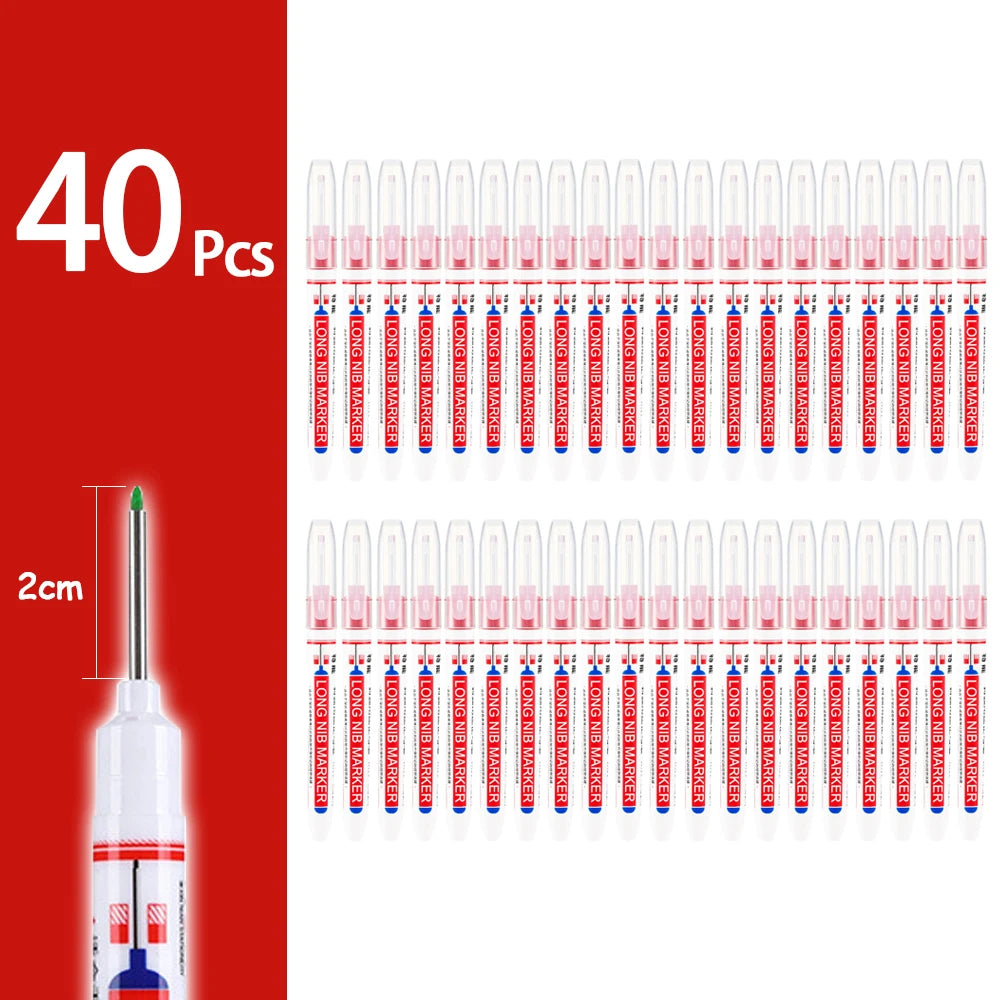 Ein Set von 40 Präzisions-Wasserfeste Markierfähn in verschiedenen Farben und Spitzen, neben einem 2cm Lineal.
