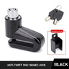 Black anti-theft disc brake lock with a key and a lock rack for motorcycles and bikes