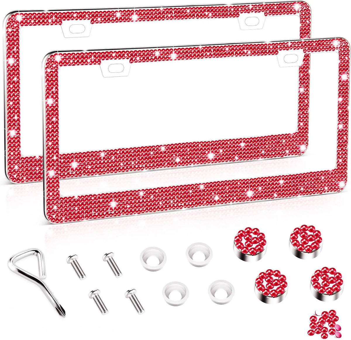 Crystal Rhinestone License Plate Frame with Screw Caps