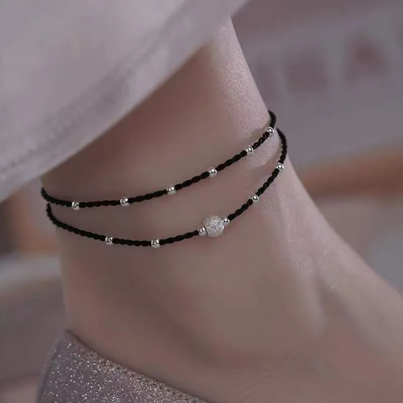 Handwoven Crystal Anklet with Natural Stone Charms