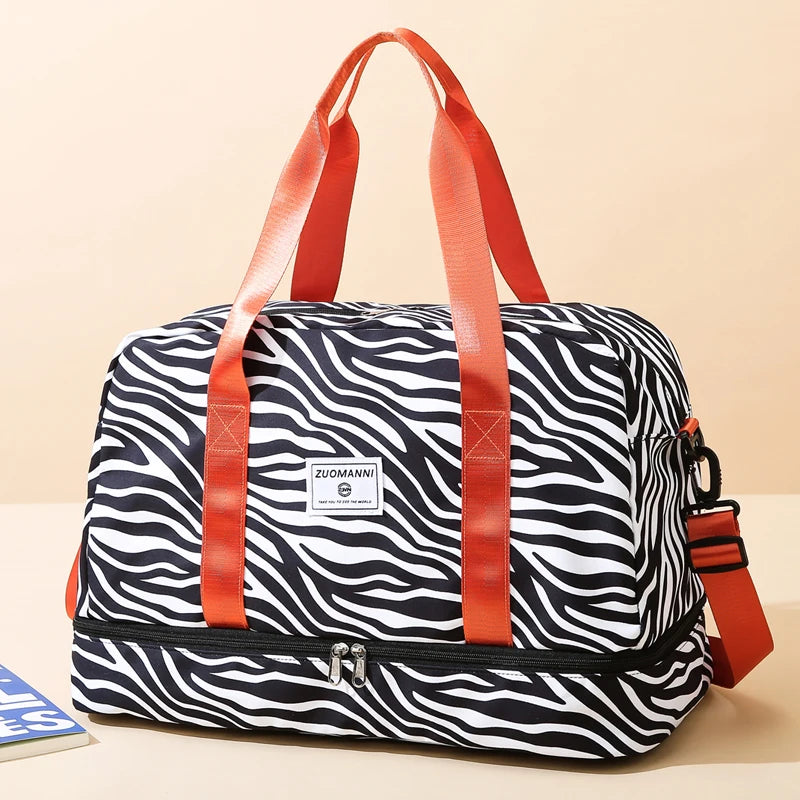 Animal Print Travel Duffle Bag with Shoe Compartment