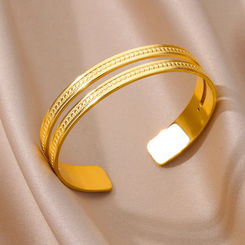 Adjustable Gold-Tone Stainless Steel Cuff Bracelet