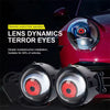 A pair of red devil eye LED headlights for vehicle modification.