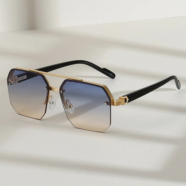 Retro Square Half-Frame Metal Sunglasses