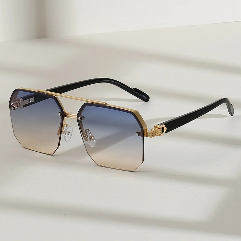 Retro Square Half-Frame Metal Sunglasses