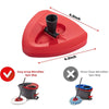 Red triangle-shaped spin mop head replacement with a black handle and white microfiber pad.