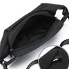 Black minimalist waterproof running waist pack shown from above