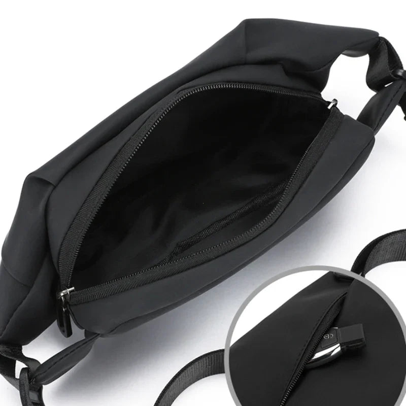 Black minimalist waterproof running waist pack shown from above