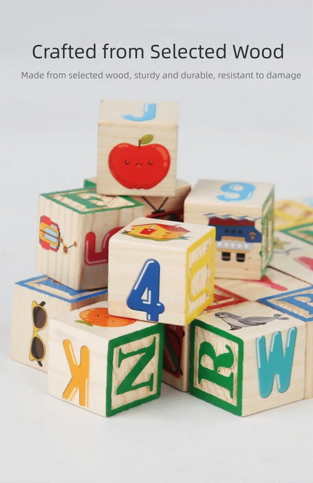 Wooden Alphabet Stacking Blocks Learning Toy