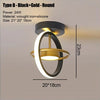 A round black and gold LED ceiling light fixture with a circular design mounted on a wall.