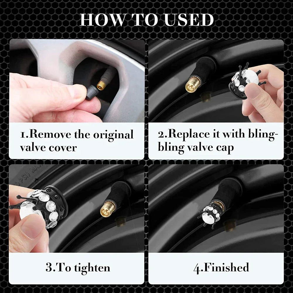 Crystal Crown Tire Valve Caps - Set of 4