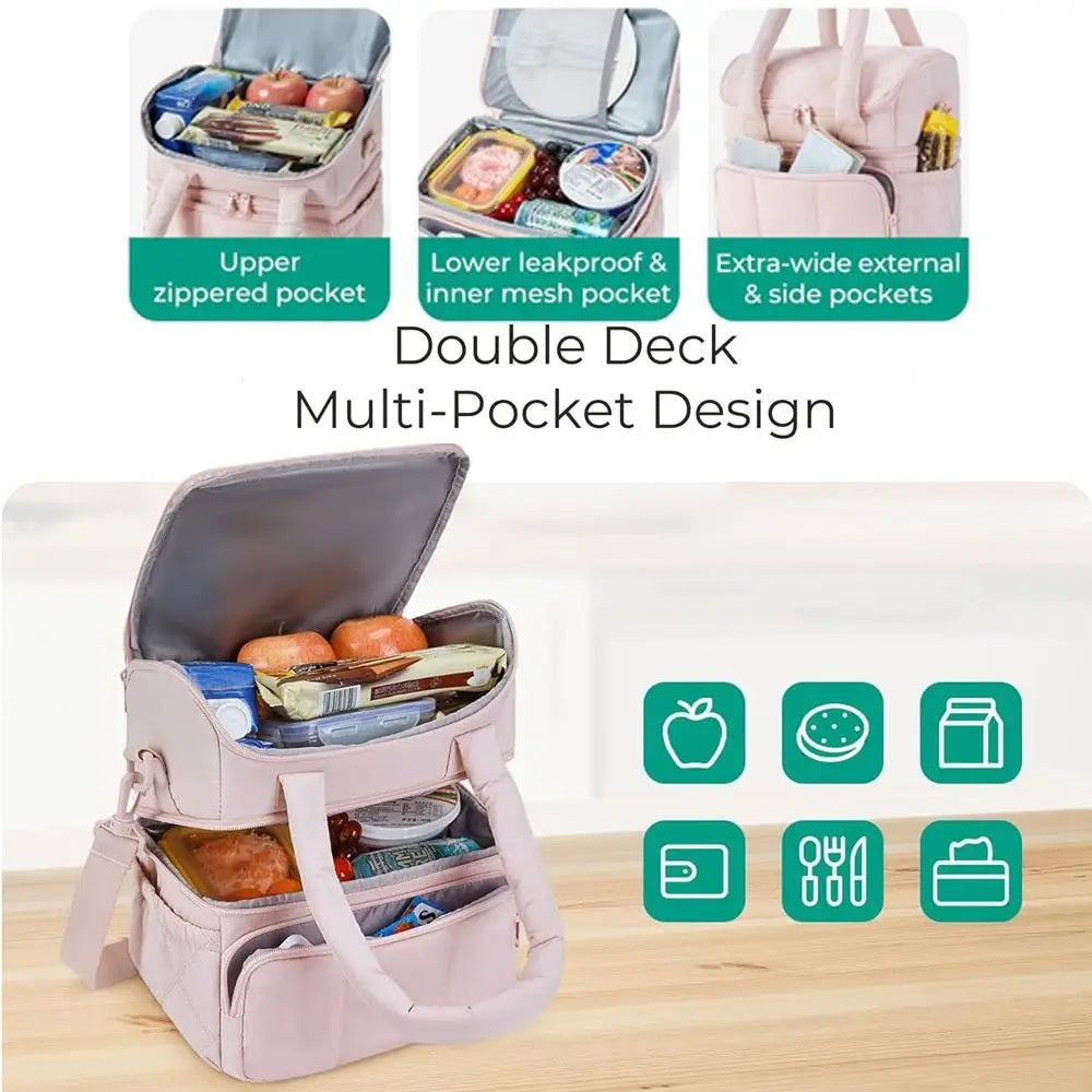 Insulated Double-Deck Lunch Tote with Leakproof Lining