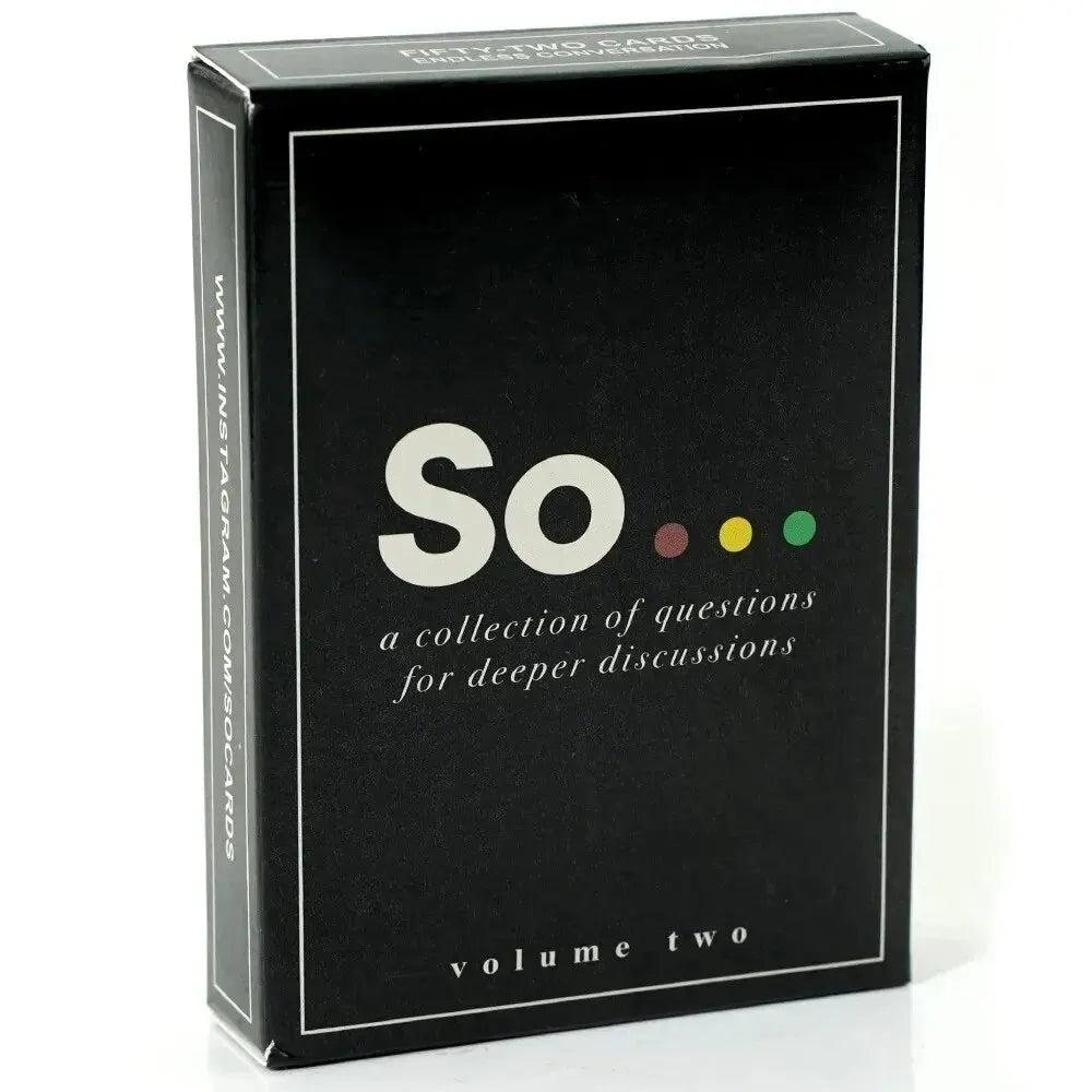 A black box labeled So a collection of questions for deeper discussions volume two