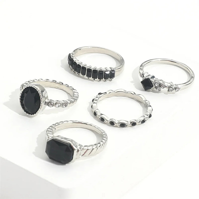 Vintage Black Crystal Ring Set