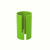 A bright lime green portable wrapping paper cutter with a sliding blade.
