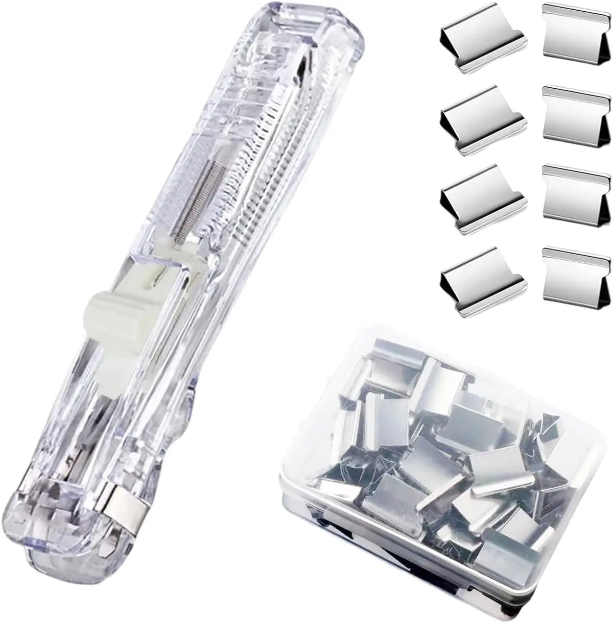 Compact Push Stapler with Reusable Clips