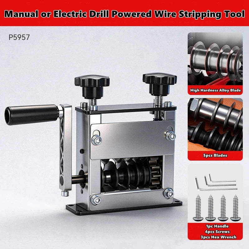 Multifunctional Wire Stripping Tool for Manual or Drill Use
