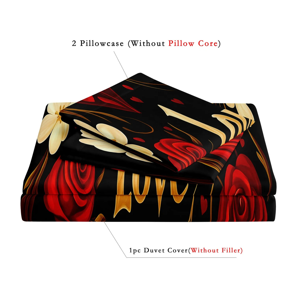 Floral Heart Print Duvet Cover Set with Pillowcases