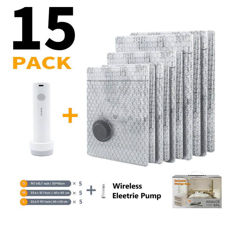 Cordless Travel Vacuum Compression Bag Set with Rechargeable Pump