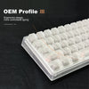 Translucent PC keycaps for a mechanical keyboard shown in a plastic tray.