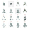 A set of sixteen universal metal trim panel fastener clips shown in various forms and angles.