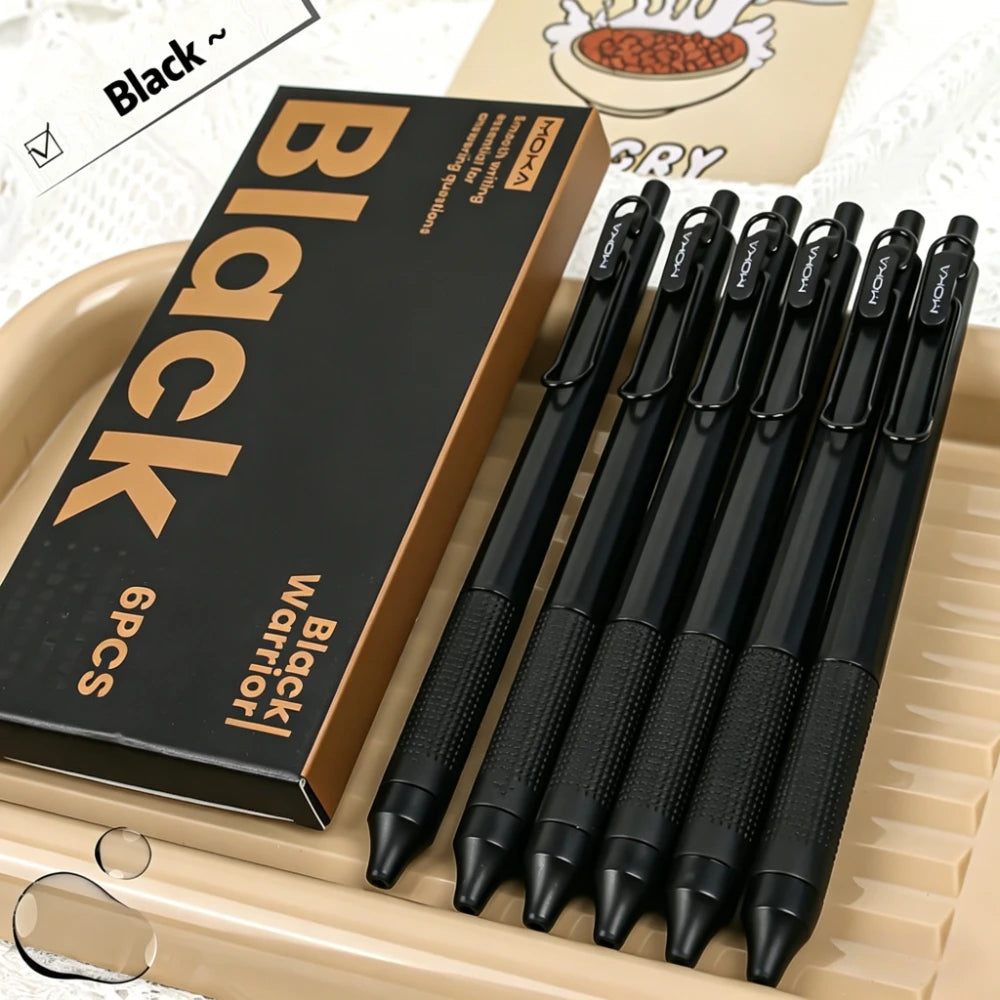 Retractable Gel Pens - 0.5mm Black Ink, Pack of 6