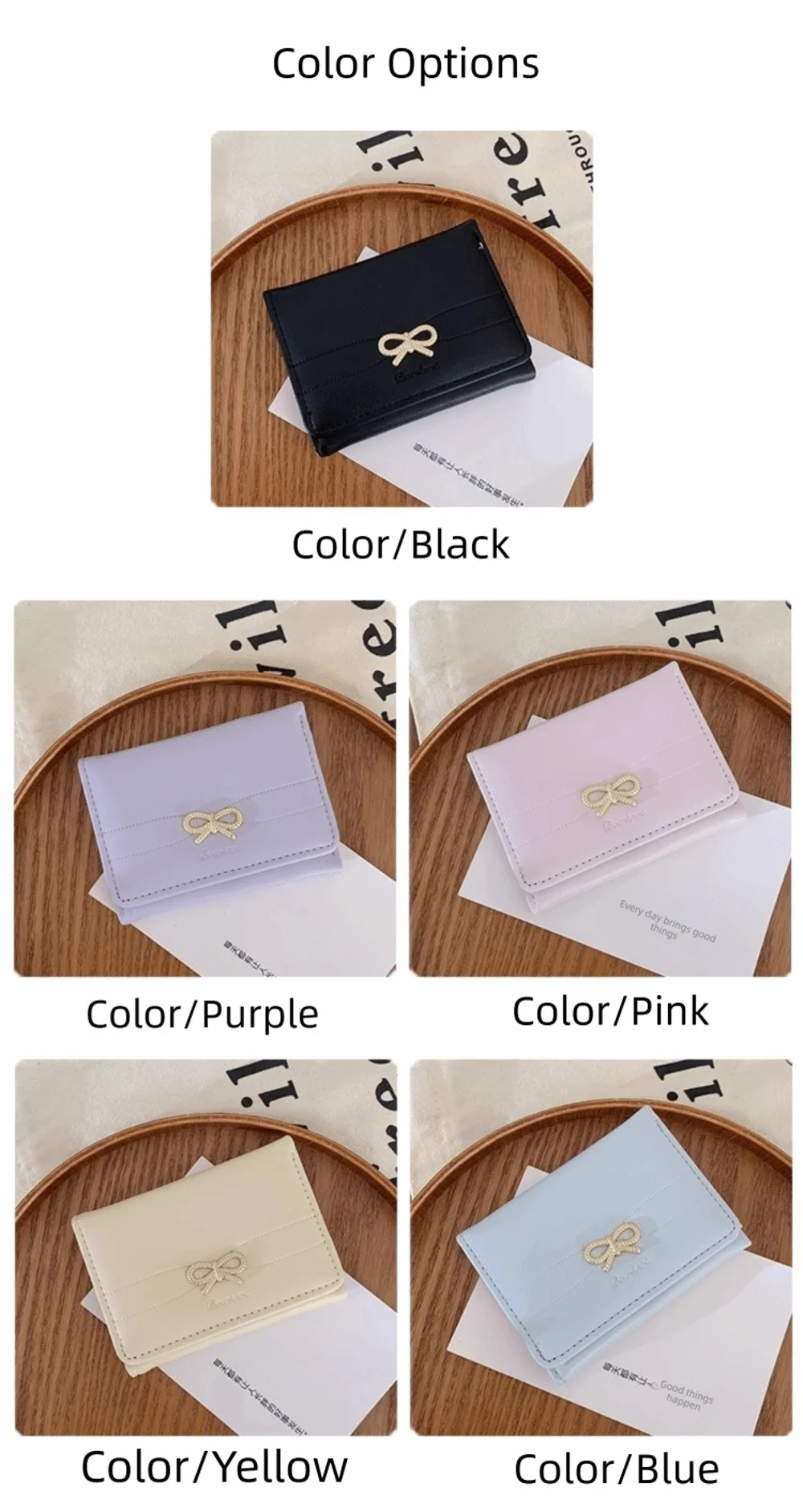 Compact Bow Tri-Fold Wallet with Multiple Card Slots