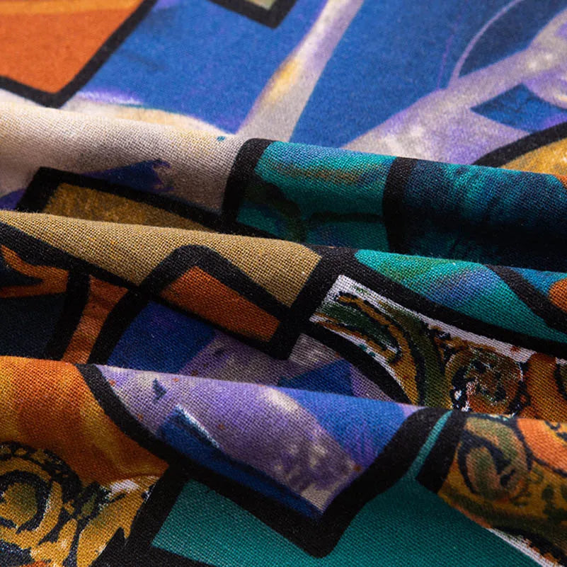 Bohemian Cotton Linen Fabric with Vintage Ethnic Print