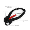 Black tactical rifle sling featuring a high quality elastic rubber inside, knitted cord, and steel components.