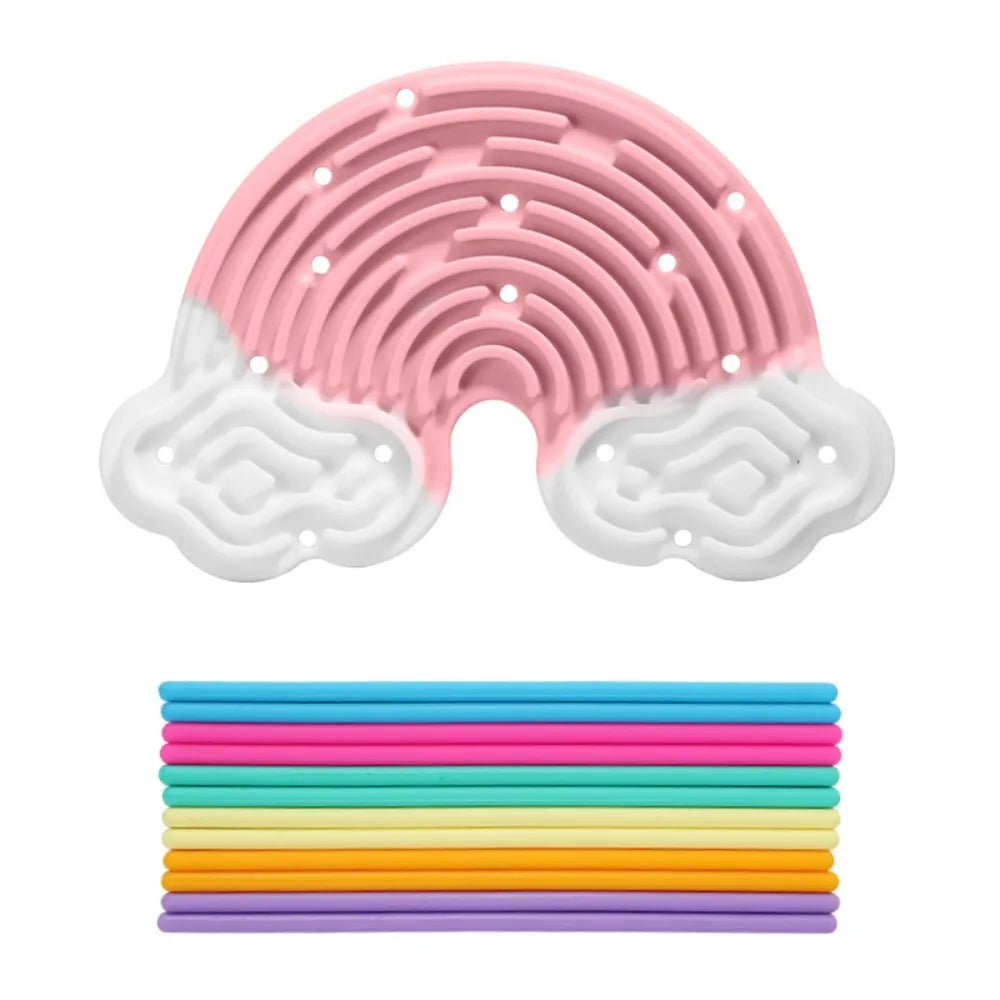 Rosa und weißes zweischichtiges Silikon-Fidget-Board mit zwölf farbigen Schnüren