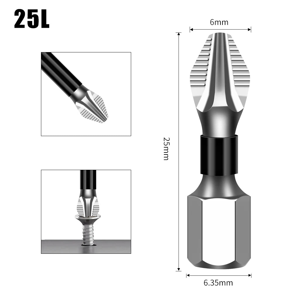 Magnetic Cross Head Screwdriver Bit Set (S2 Steel, Anti-Slip)