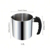 A stainless steel wax melting pitcher with a black heat-resistant handle, shown from the side.