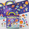 A colorful reusable sticker book for toddlers featuring space-themed stickers and learning activities.