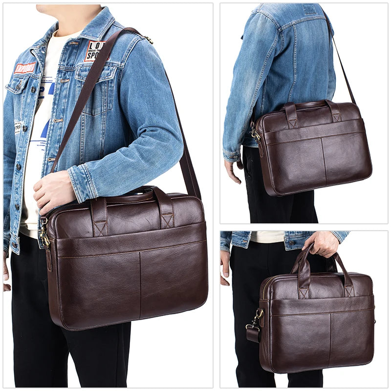 Genuine Leather Business Briefcase for Men – Fits 15.6" Laptop