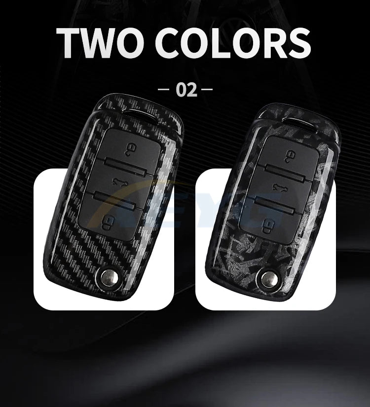 Two colors of carbon fiber car key covers shown side by side.