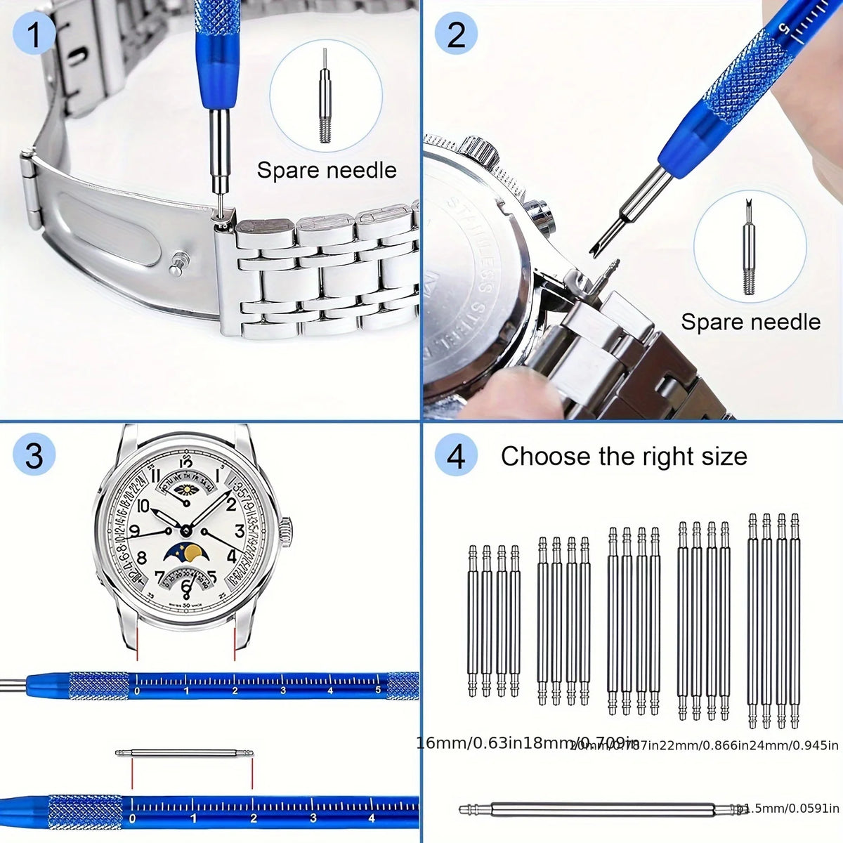 A set of precision screwdrivers and spare needles for watch repair kits