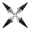 A pair of black rust-resistant license plate screws with silver threaded tips.
