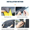 Installation method showing how to attach a car side window sun shade using suction cup clamps.