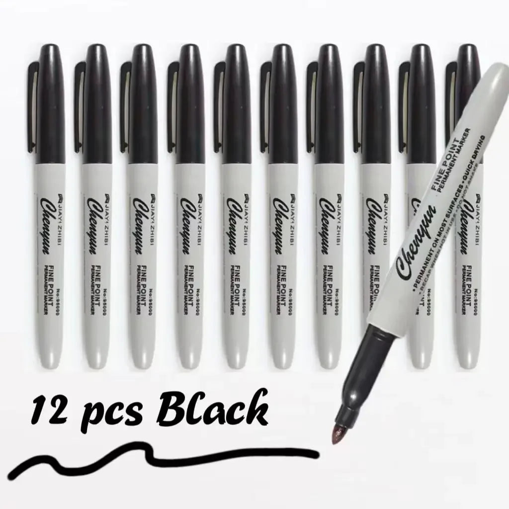 Fine Tip Permanent Markers, Waterproof Quick-Drying Black Ink (Set of 12)